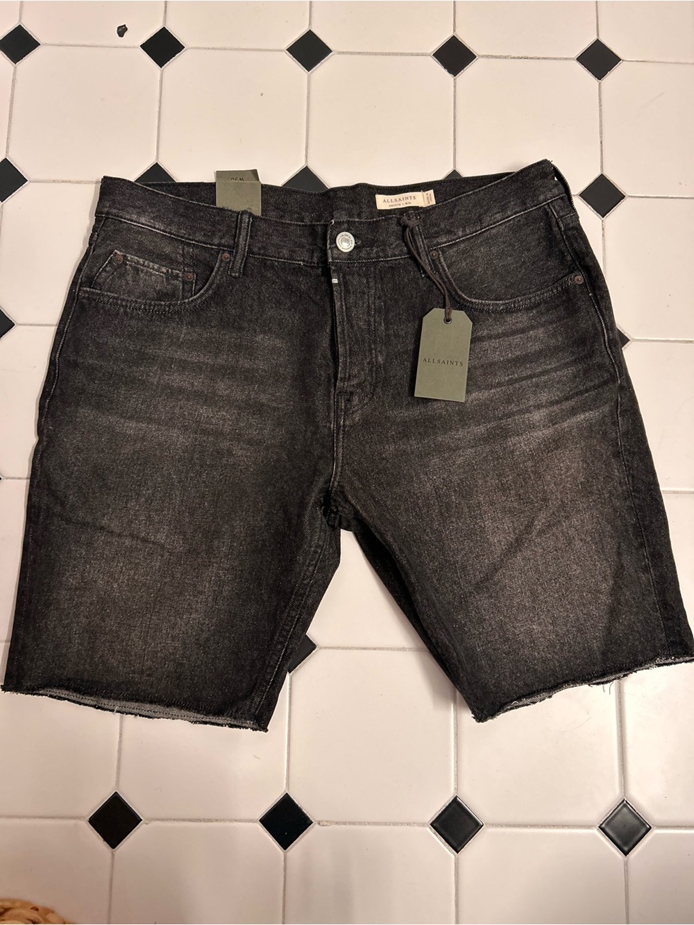 AllSaints Black Washed Denim Cut-Off Shorts